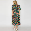 Colorful Jacobean in Black Midi Dress
