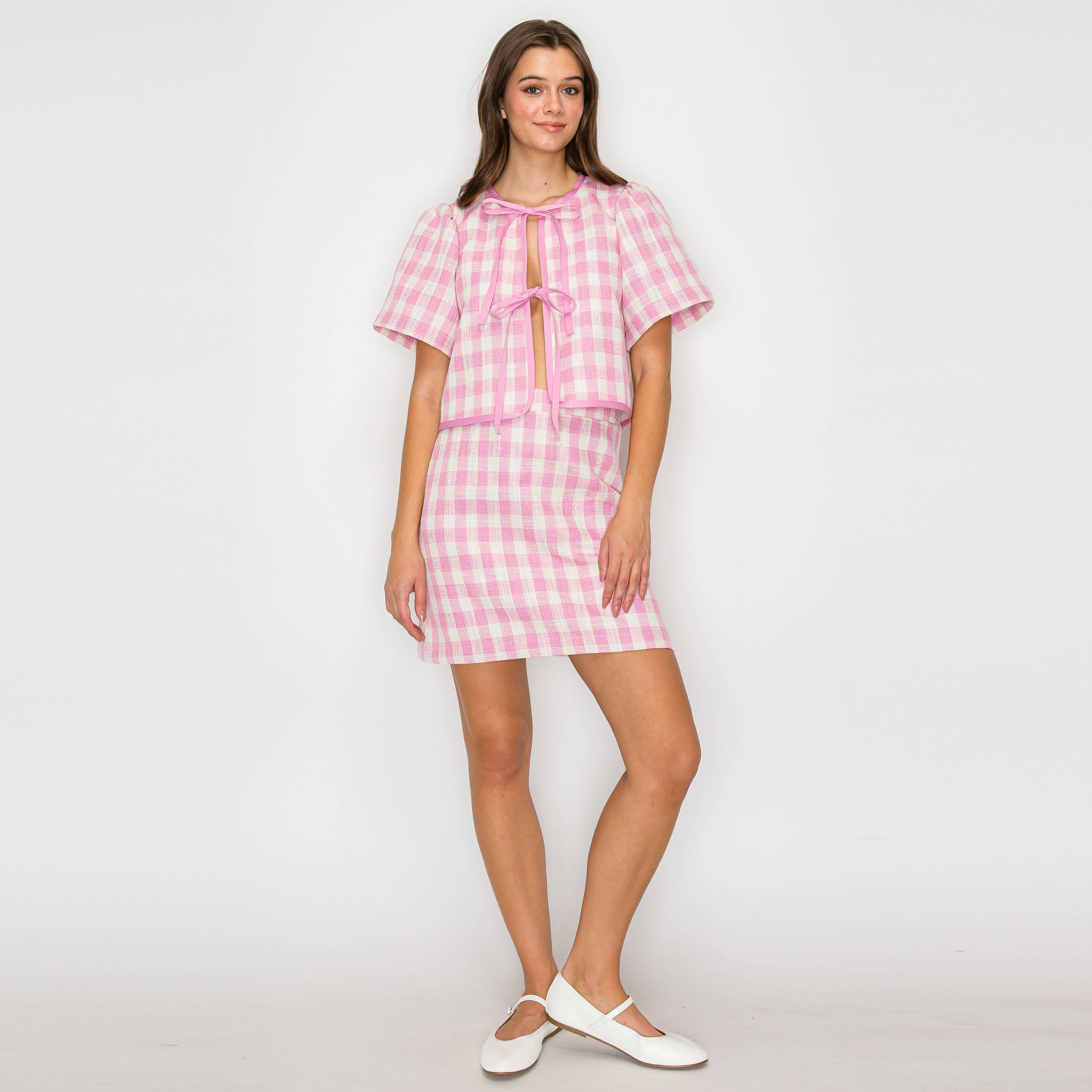 Pink Gingham Plaid Mini Skirt