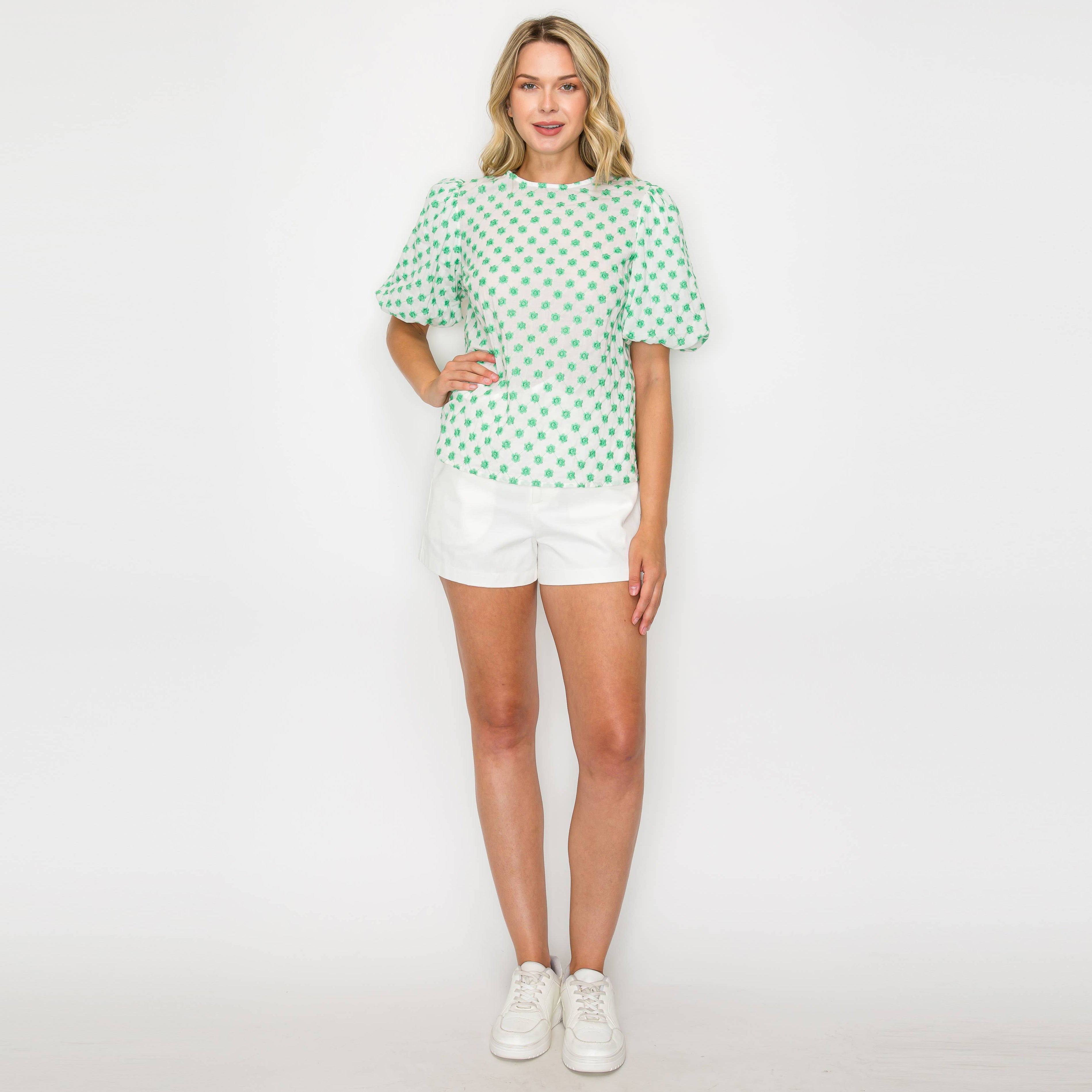 Green Daisy Embroidery Blouse