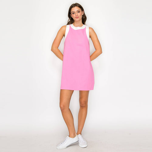 Taffy Pink & White Retro Mod Look Mini dress - LWD2903 
